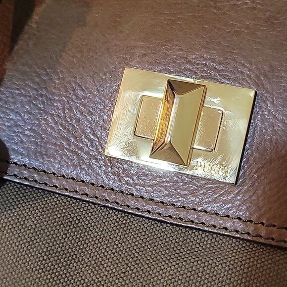 Emilio Pucci City Marquise Bag Studded Handle Leather and Canvas Handbag Satchel - Picture 15 of 17